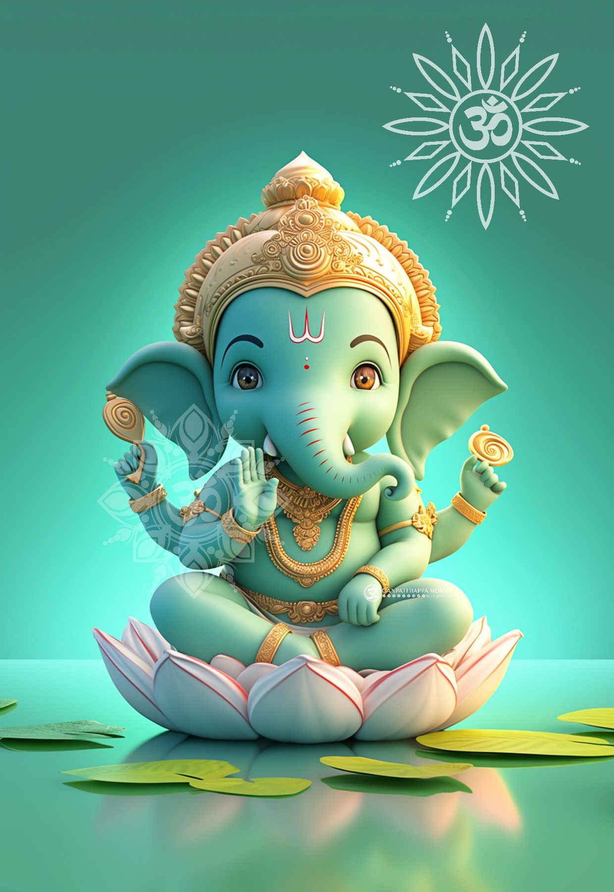 Cute turquoise Ganesha on a lotus