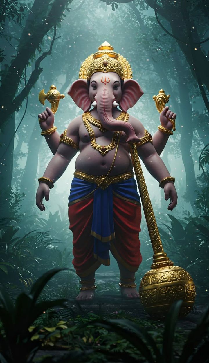 Lord Ganesha amidst a dense forest