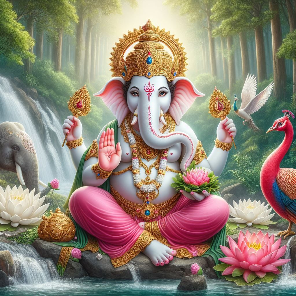 Lord Ganesha in a lush forest