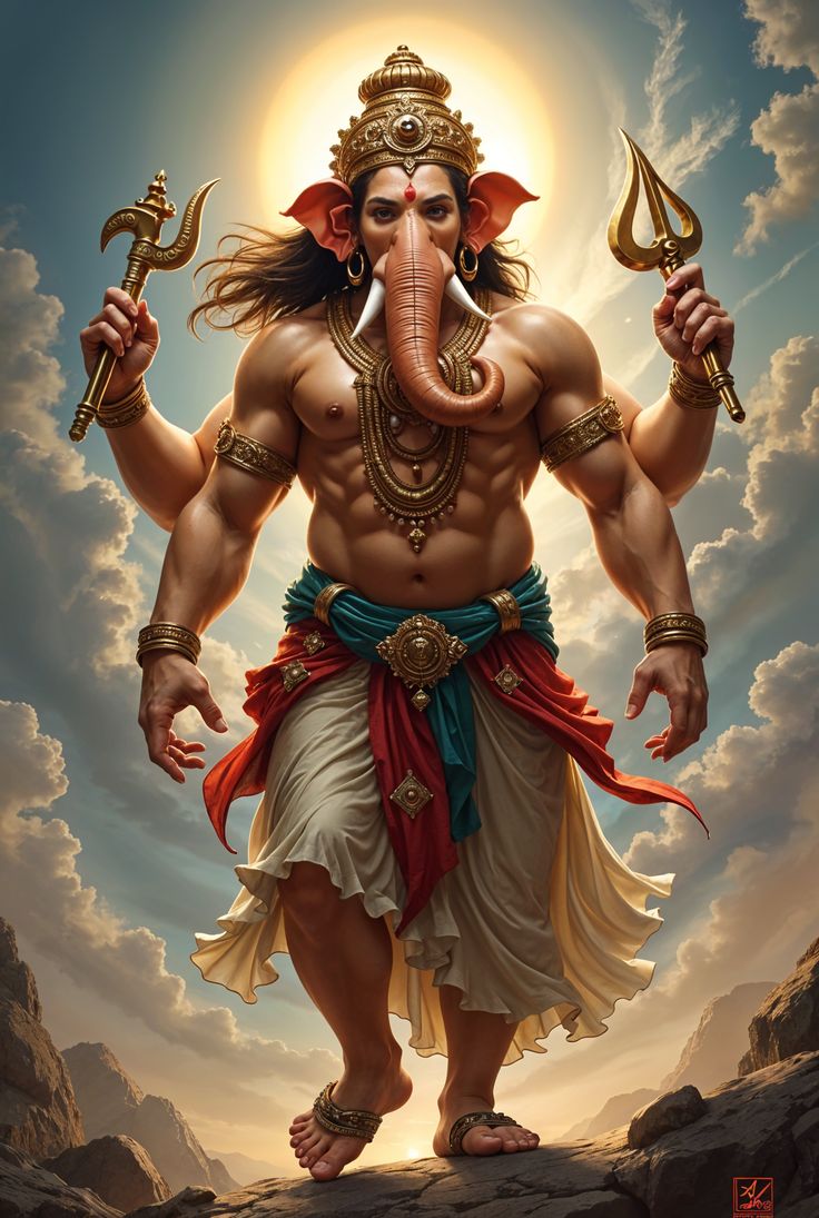 Powerful Ganesha with multiple arms