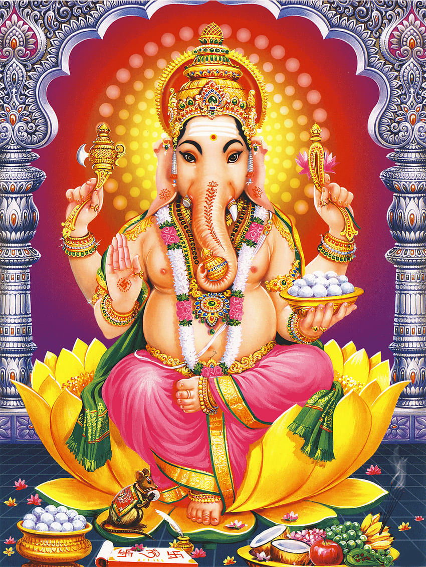 Lord Ganesha seated on lotus flower