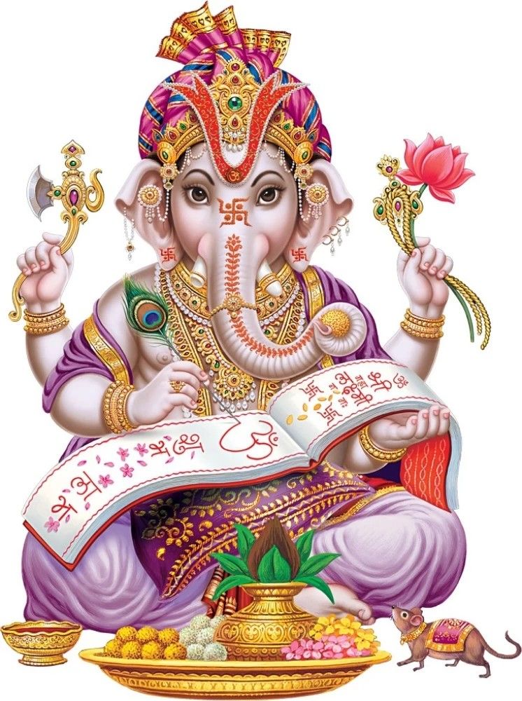 Lord Ganesha with lotus and offerings