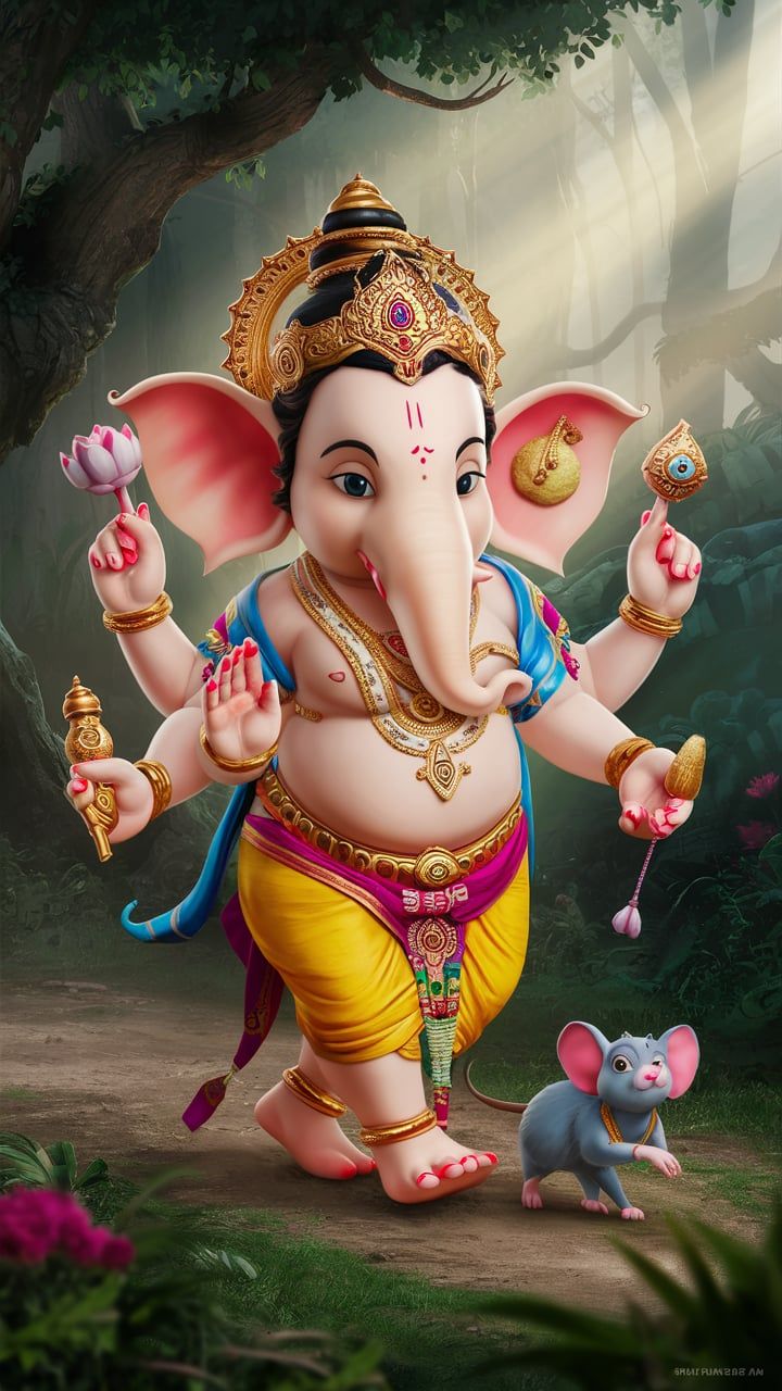 Lord Ganesha in a lush forest setting