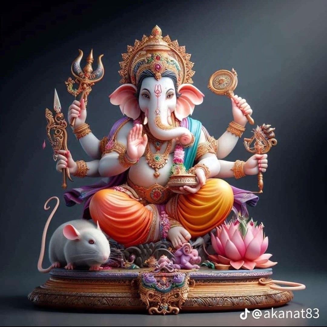 Lord Ganesha with modak and mouse