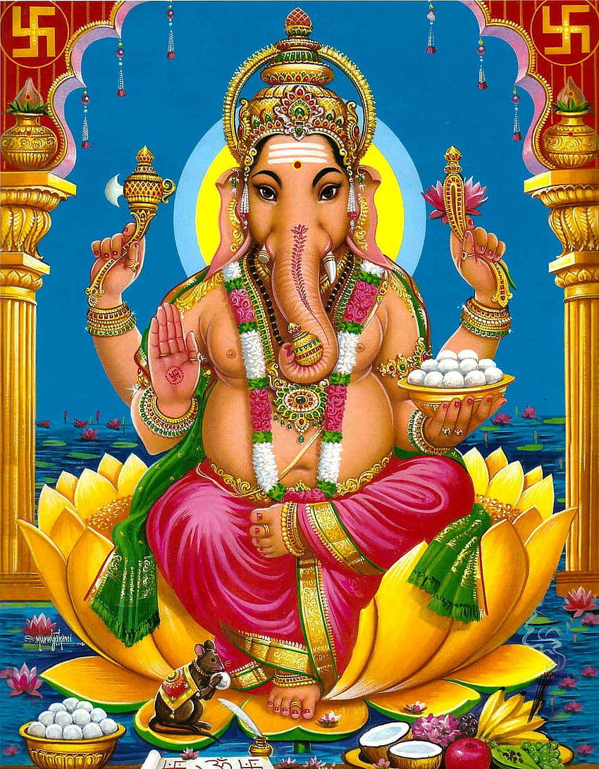 Lord Ganesha seated on a lotus