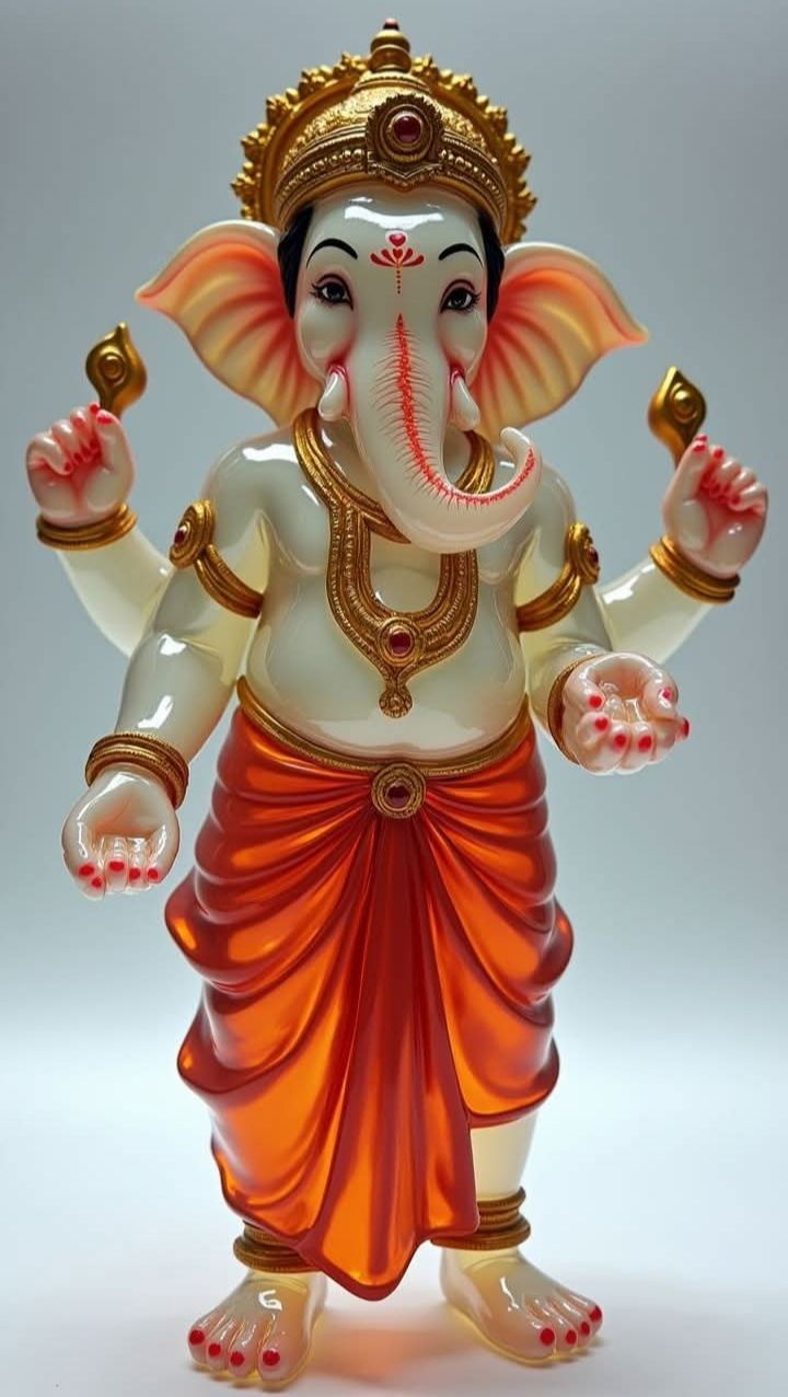 Smiling Ganesha statue with modaks