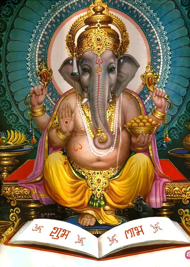 Lord Ganesha seated with blessings.