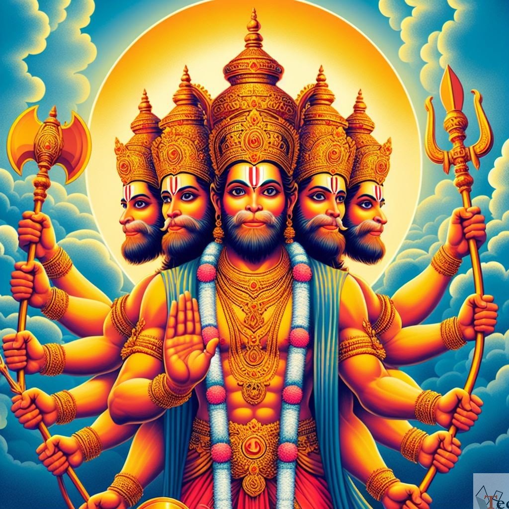 Eight-headed Hanuman, divine strength, powerful deity