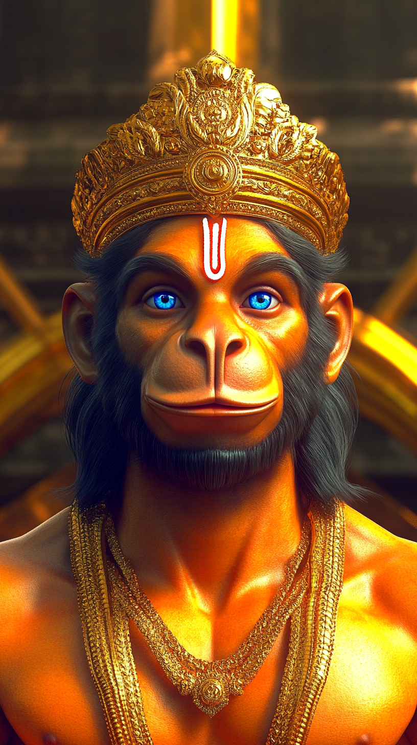 Hanuman portrait with striking blue eyes