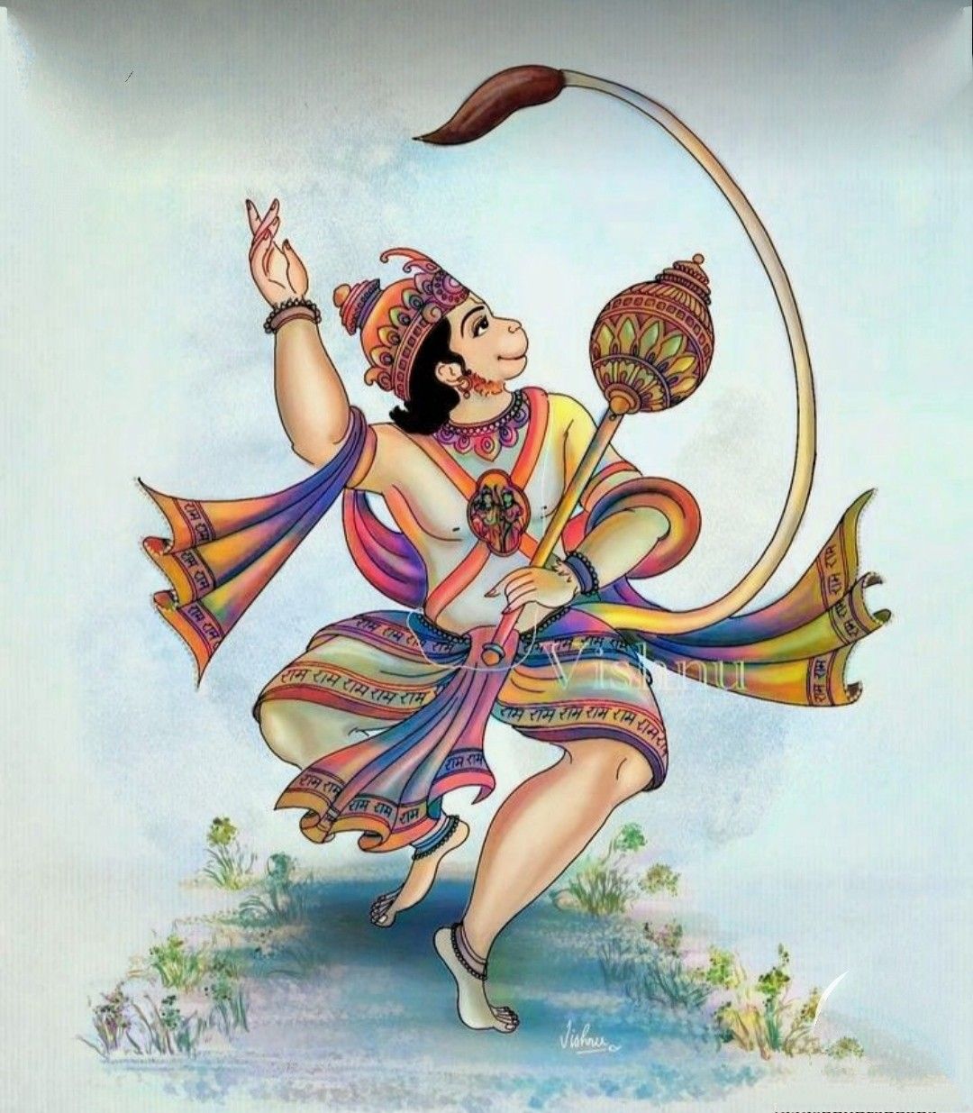 Flying Hanuman with Mace, Divine Image