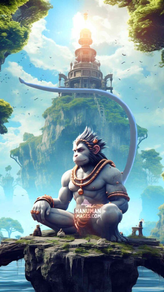 Hanuman lifting a mountain, powerful deity.