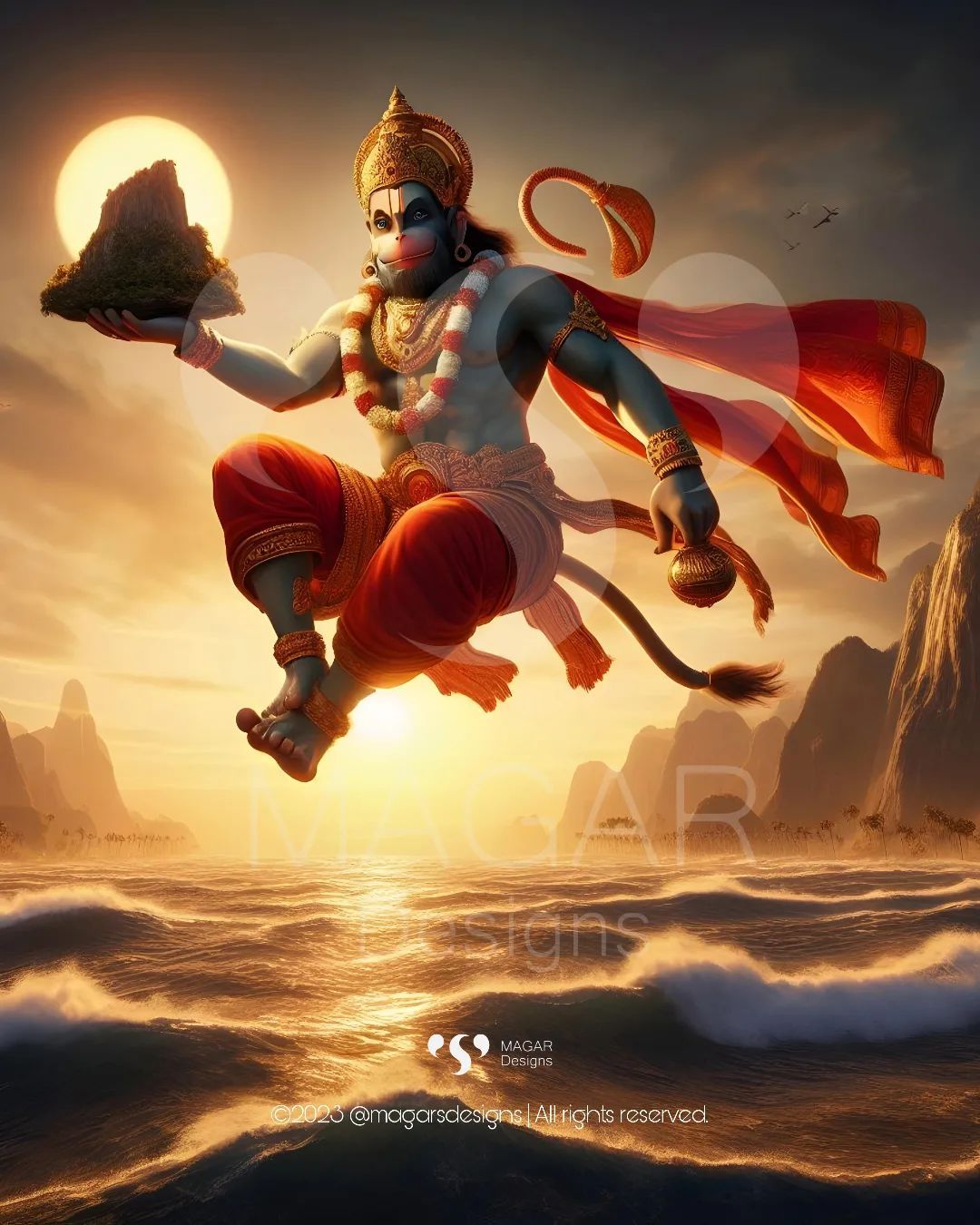 Hanuman carrying Sanjeevani mountain
