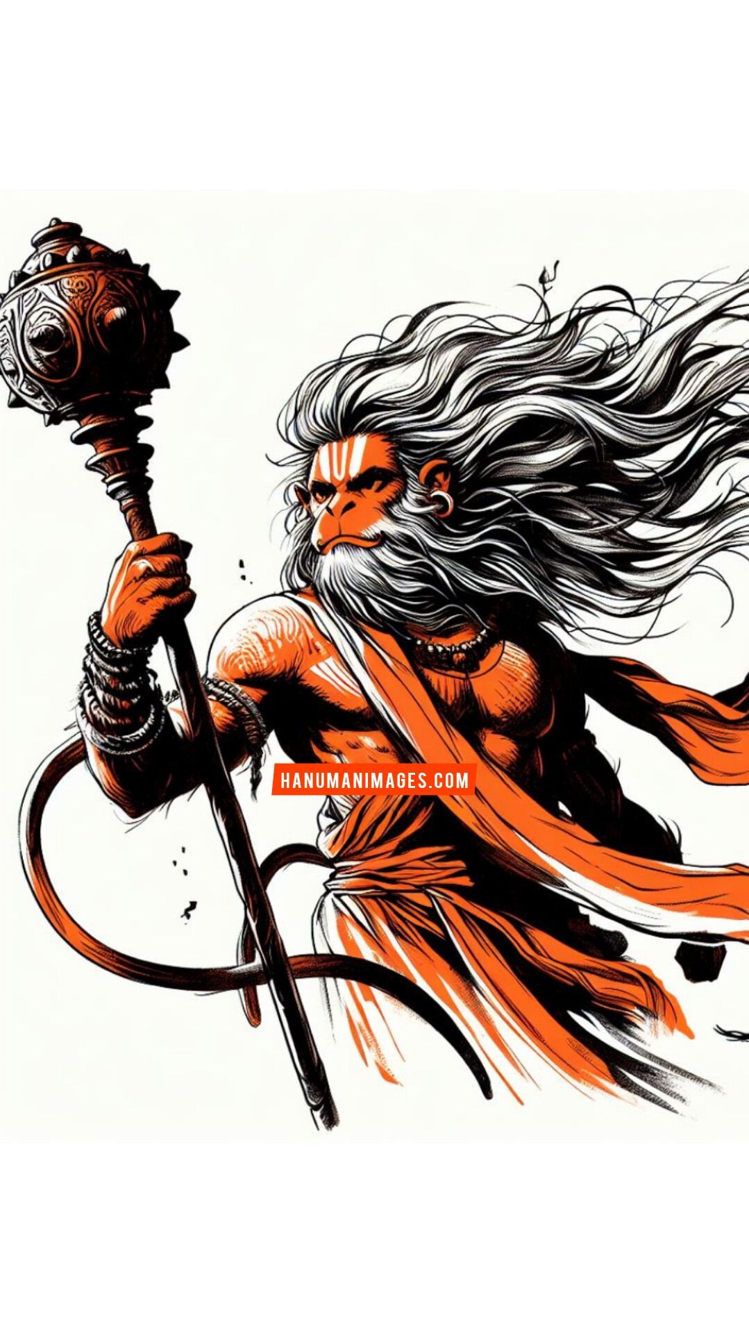 Hanuman soaring with his mace