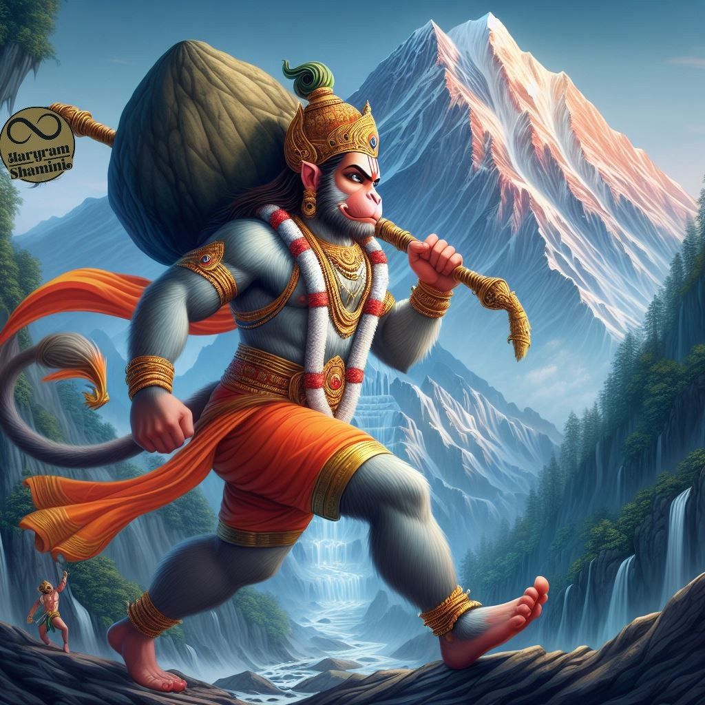 Hanuman carrying the Sanjeevani mountain.