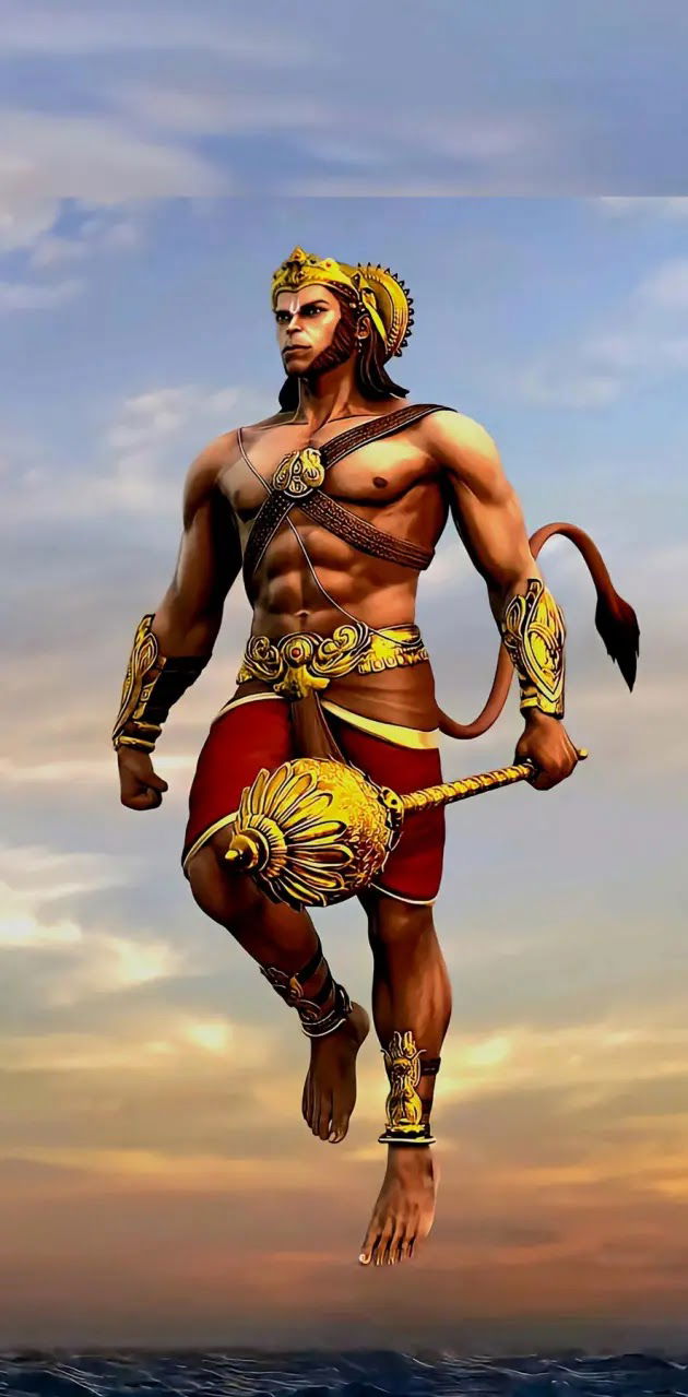 Hanuman leaping with gada in hand