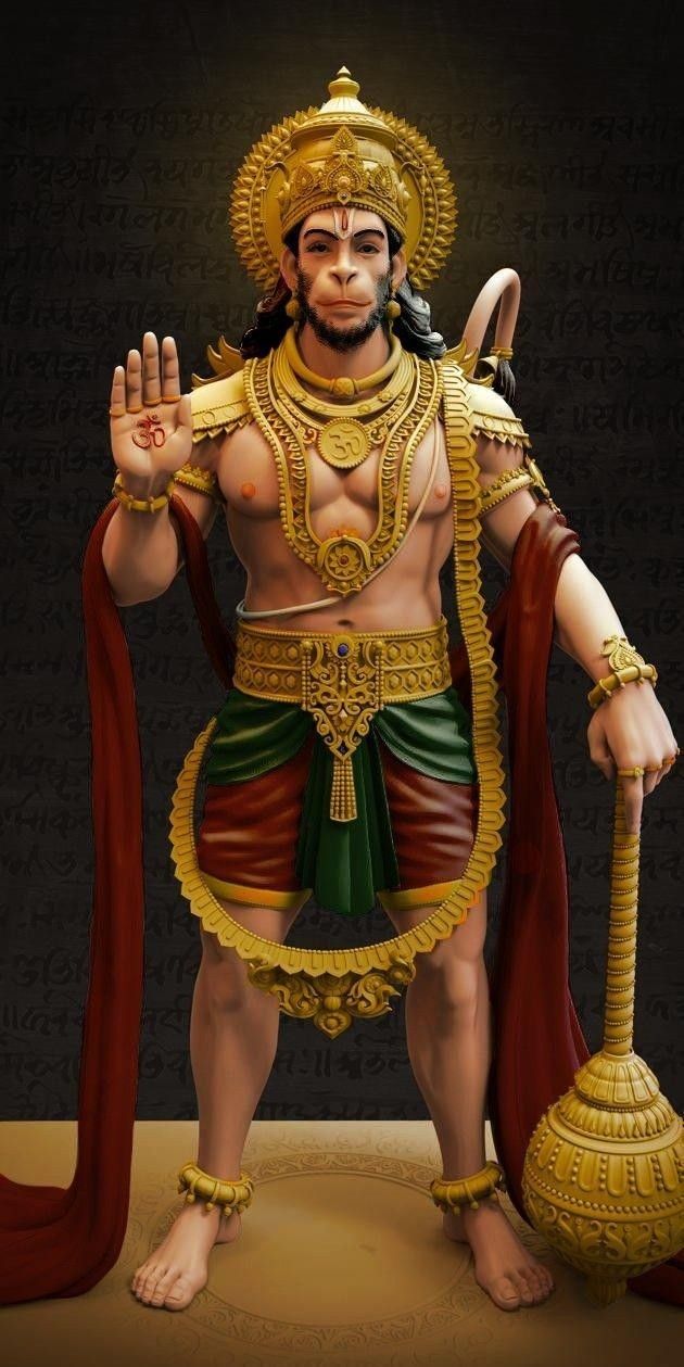 Powerful Hanuman with mace, divine blessing.