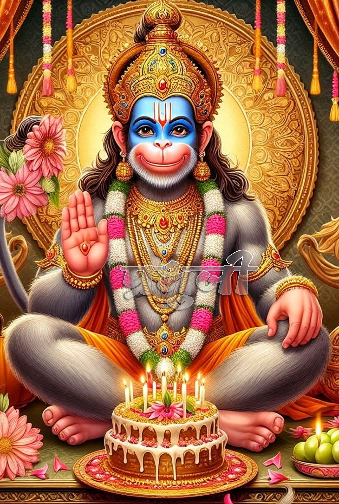 Hanuman celebrates with a birthday cake.