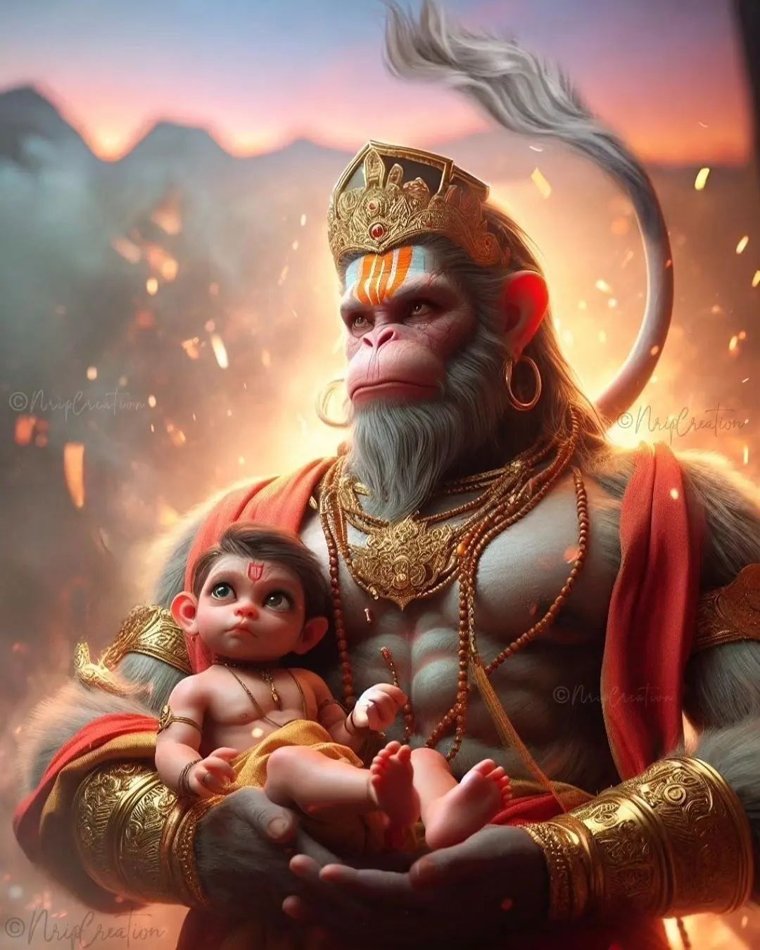 Hanuman lovingly holds baby Ram