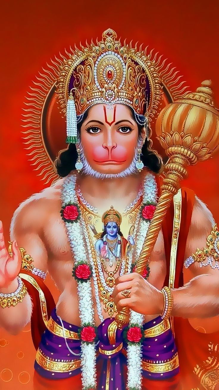Hanuman holds image of Lord Ram.