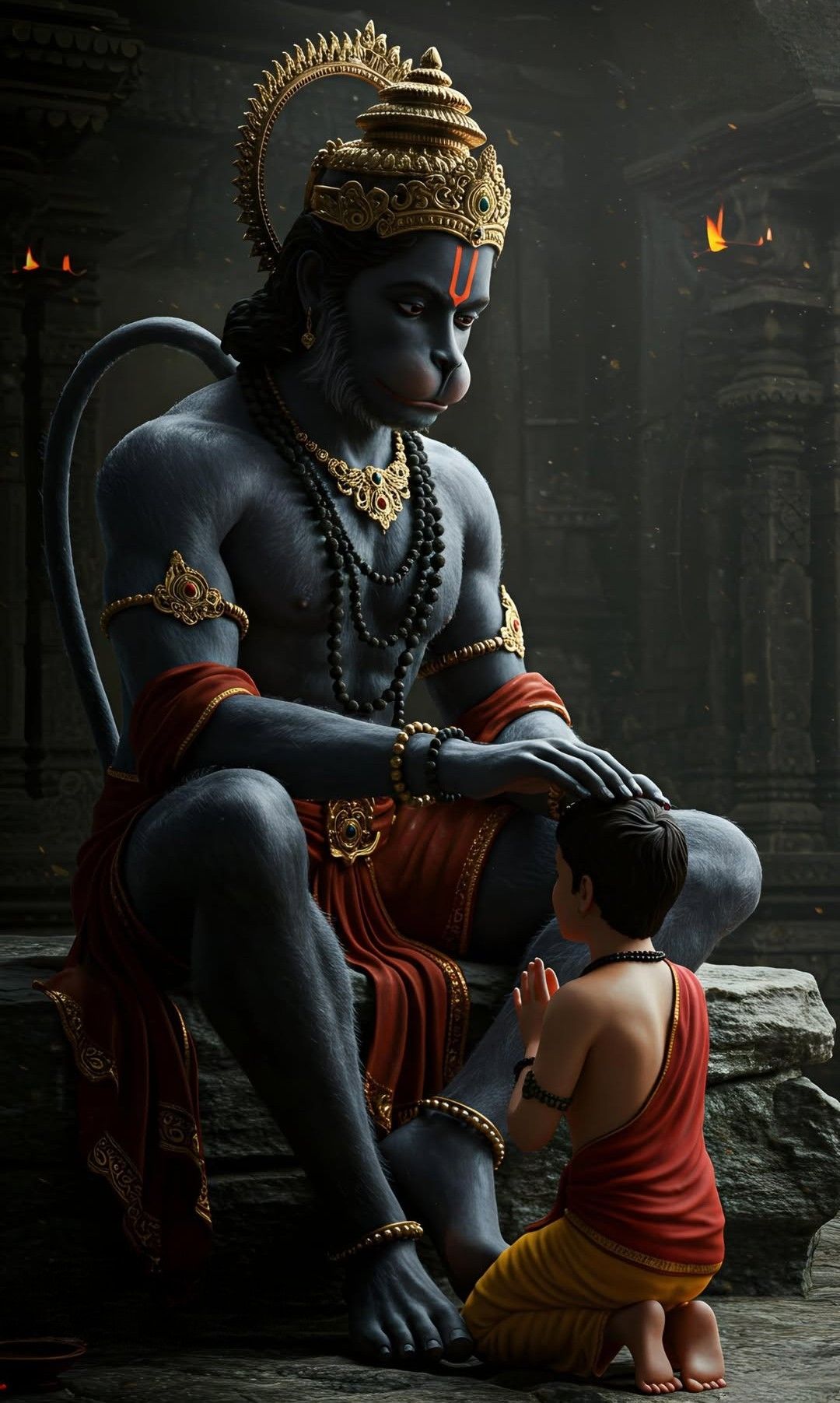 Hanuman blessing a young devotee.