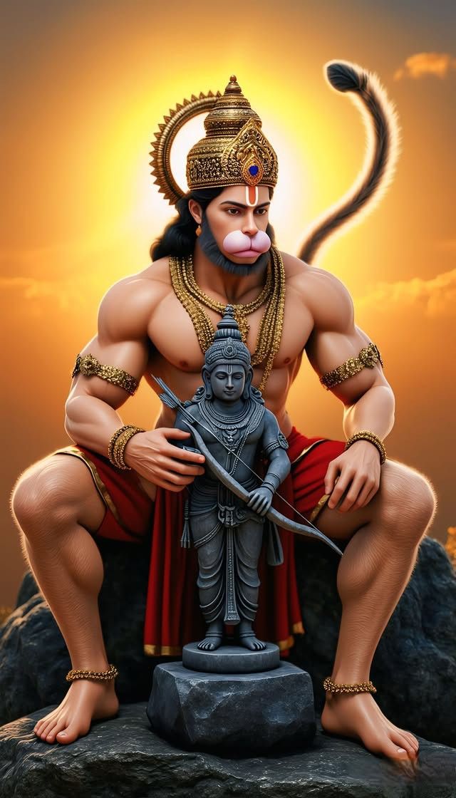 Hanuman with Ram statue, powerful devotion