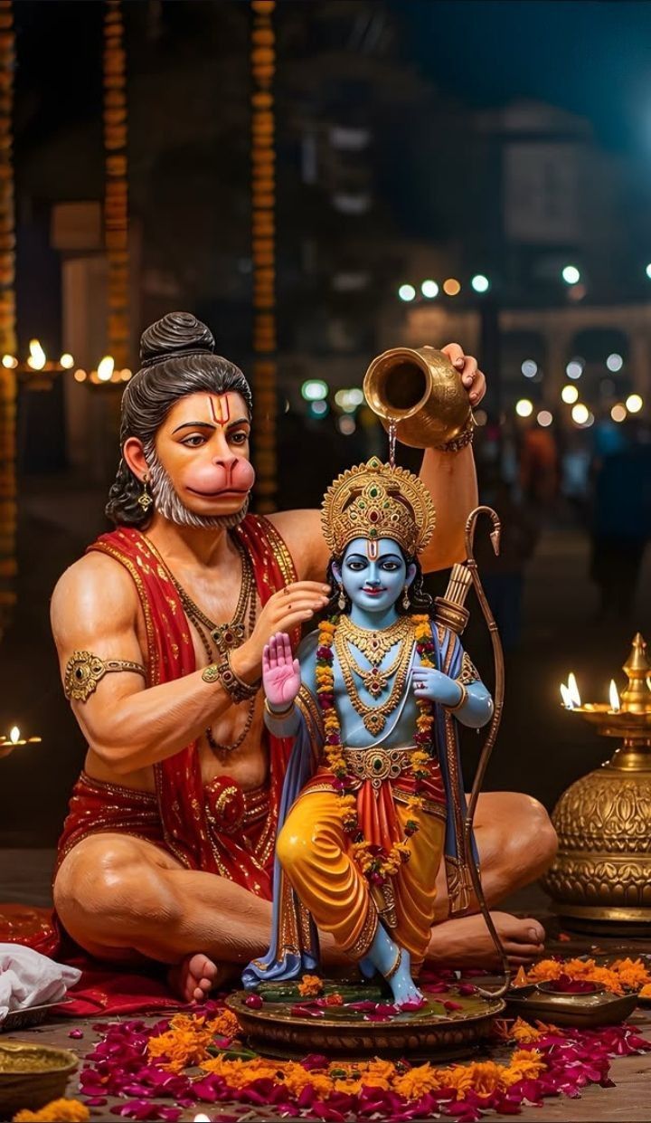 Hanuman offering water to Lord Ram