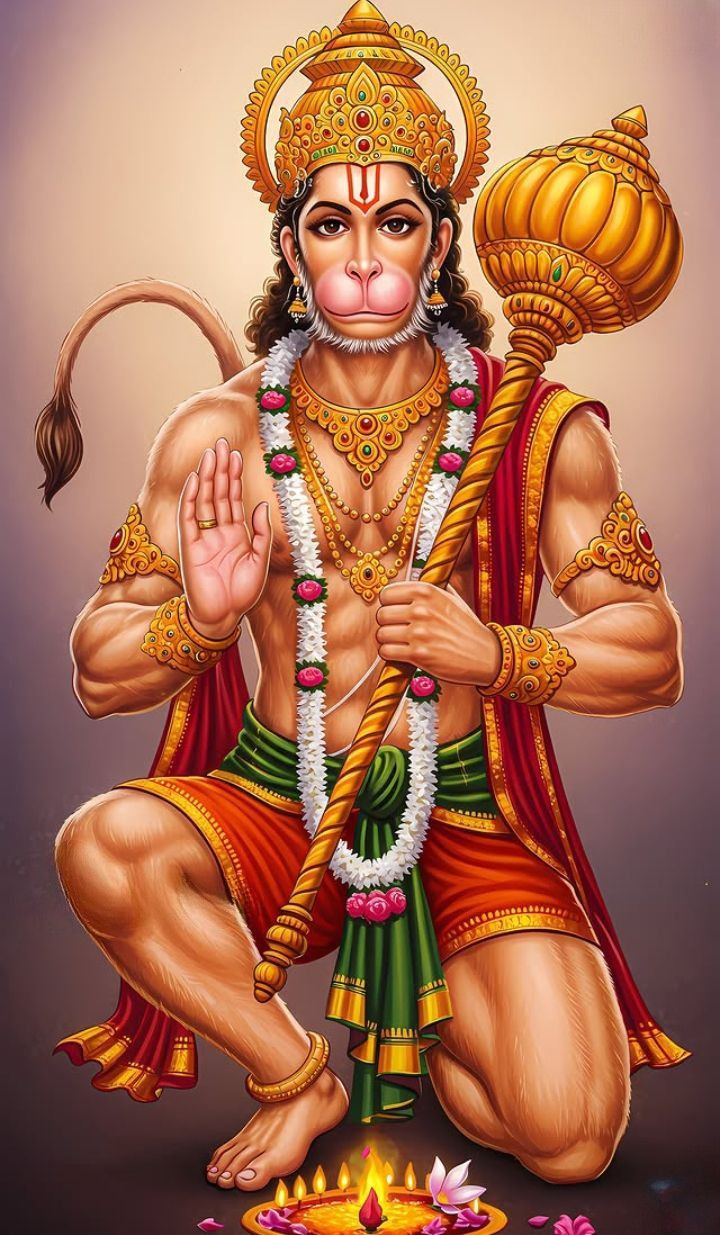 Hanuman bestows blessings with mace