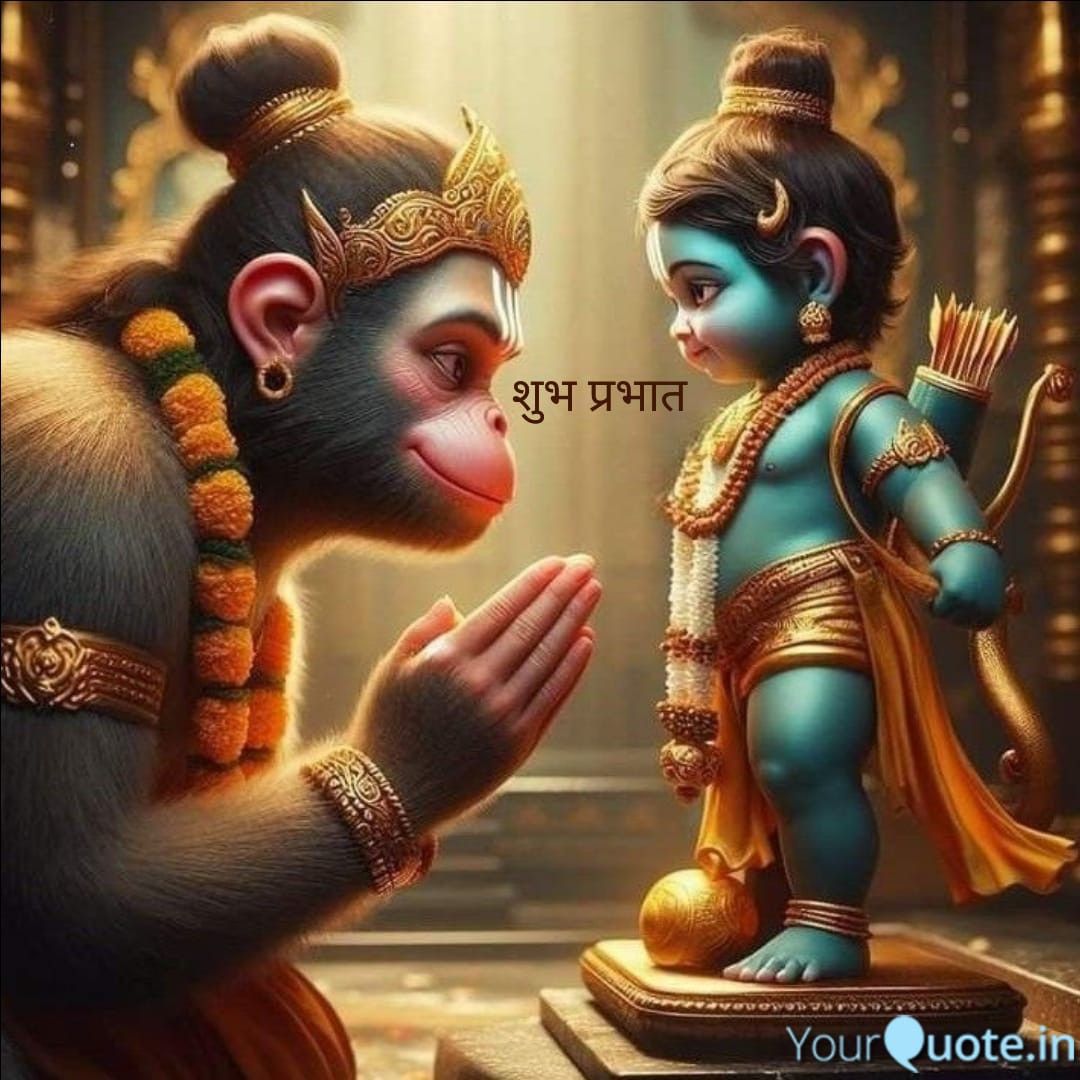 Hanuman greets baby Krishna with devotion.