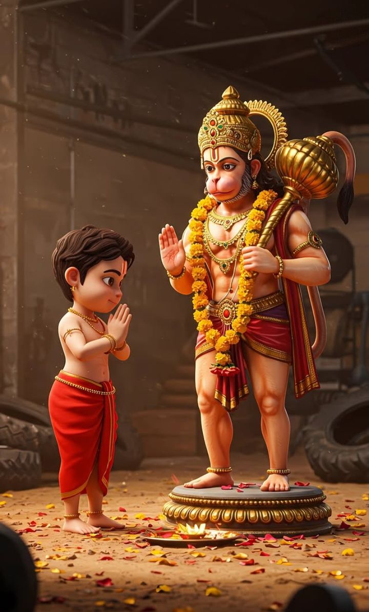 Hanuman blesses a young devotee.