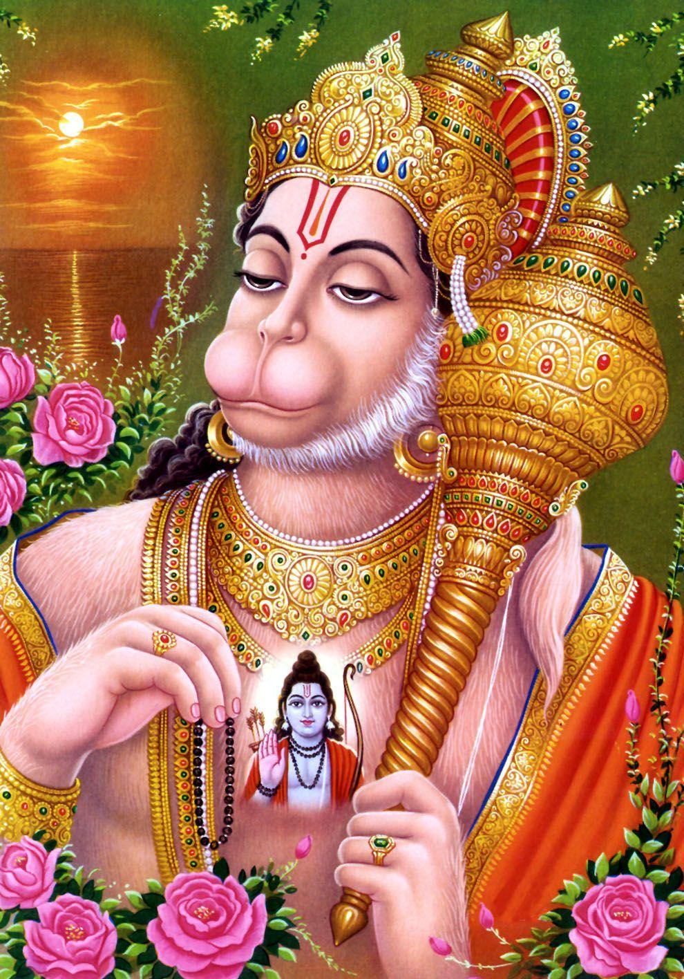 Hanuman holding a divine image.