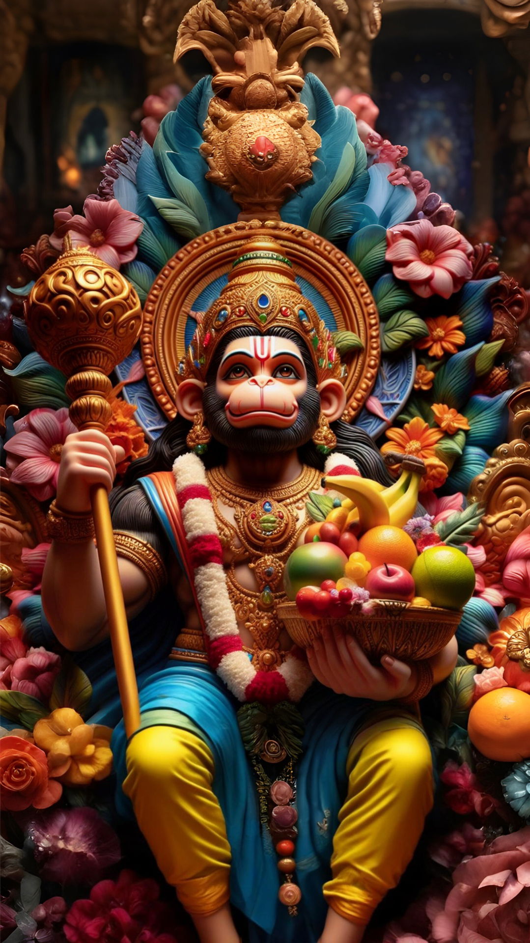 Hanuman with fruits and flowers