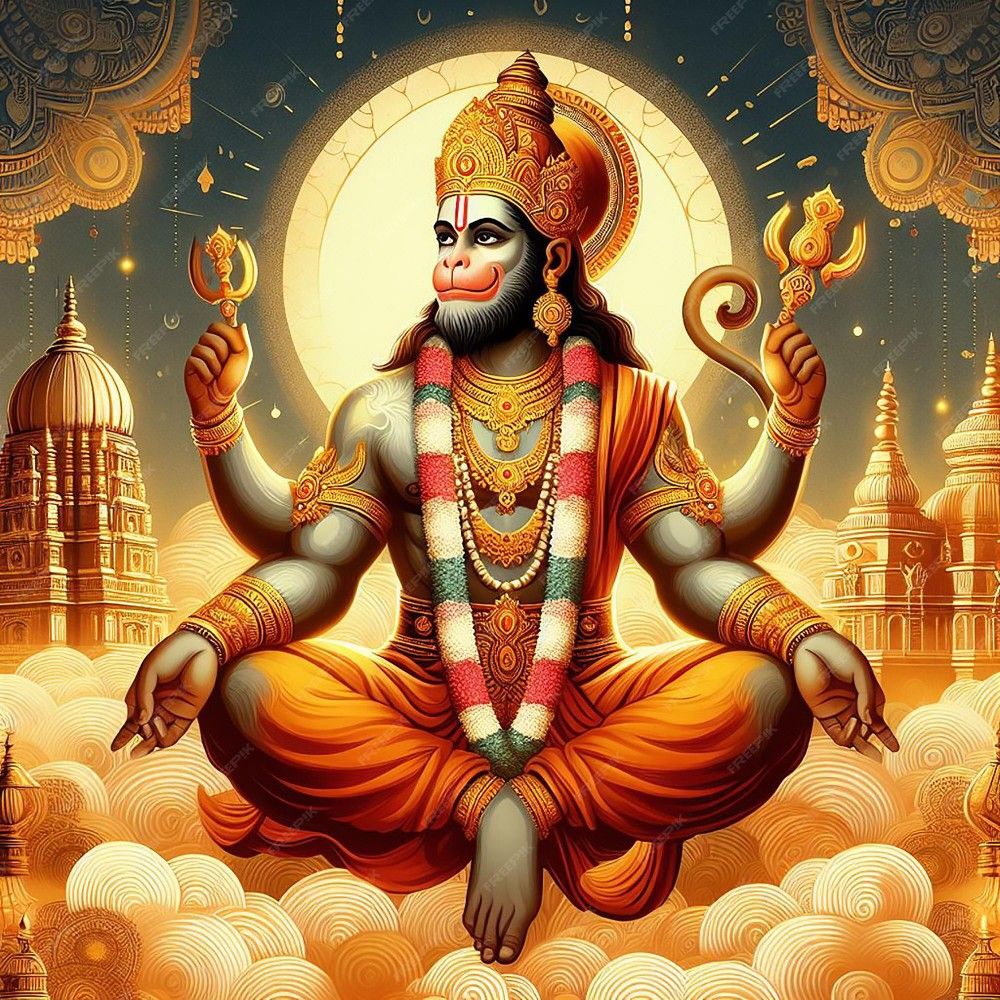 Hanuman descending from the heavens