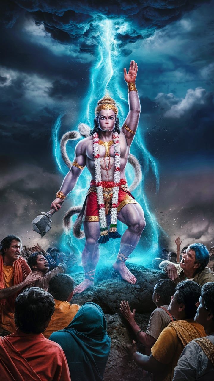 Hanuman rising with divine energy