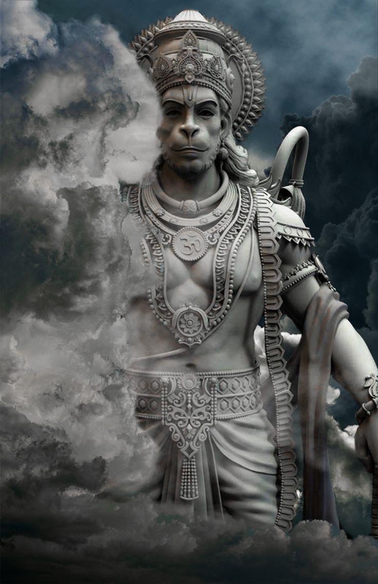 Hanuman emerging from stormy clouds