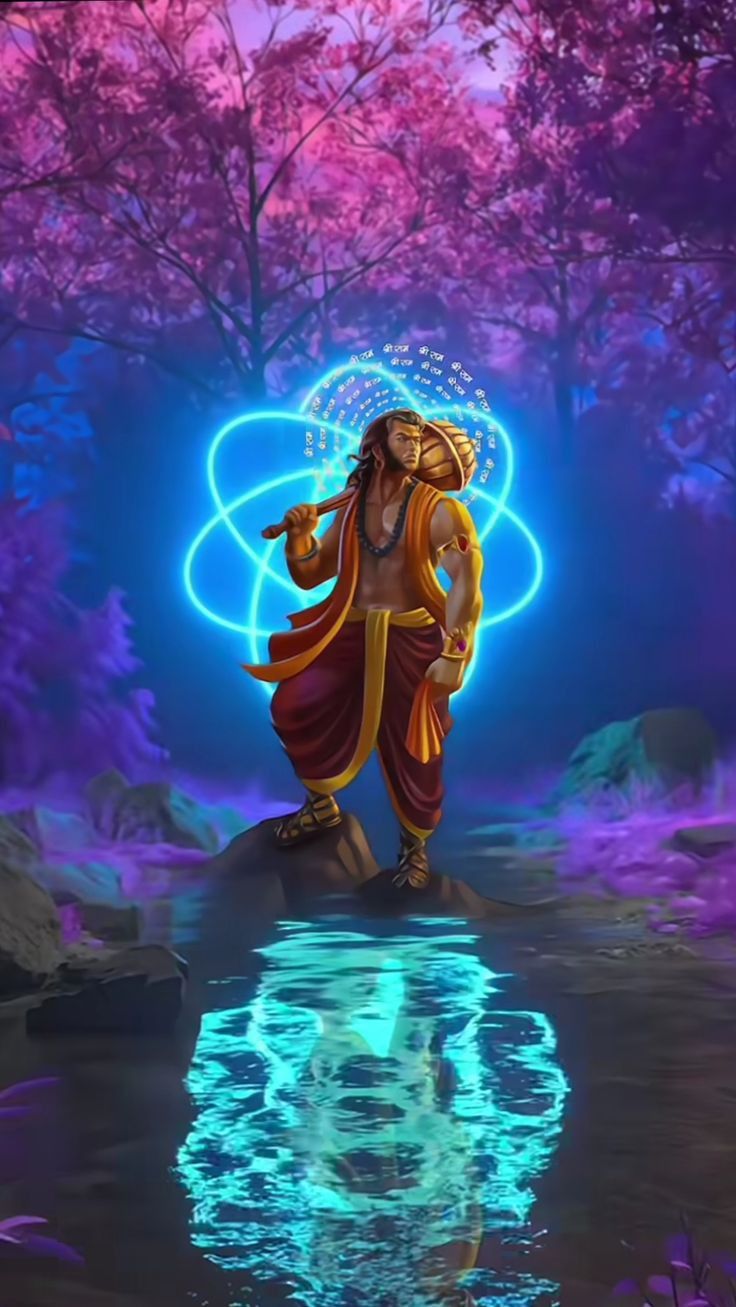 Hanuman with mace in mystical forest