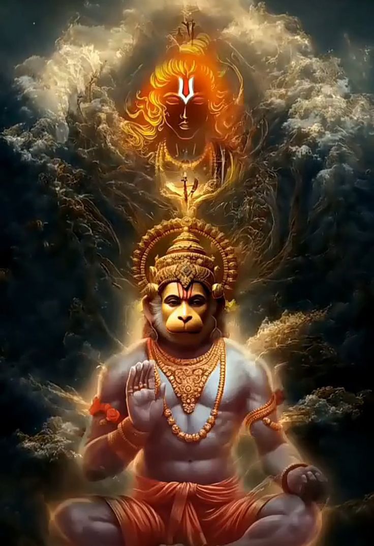 Meditating Hanuman, divine strength, peaceful devotion