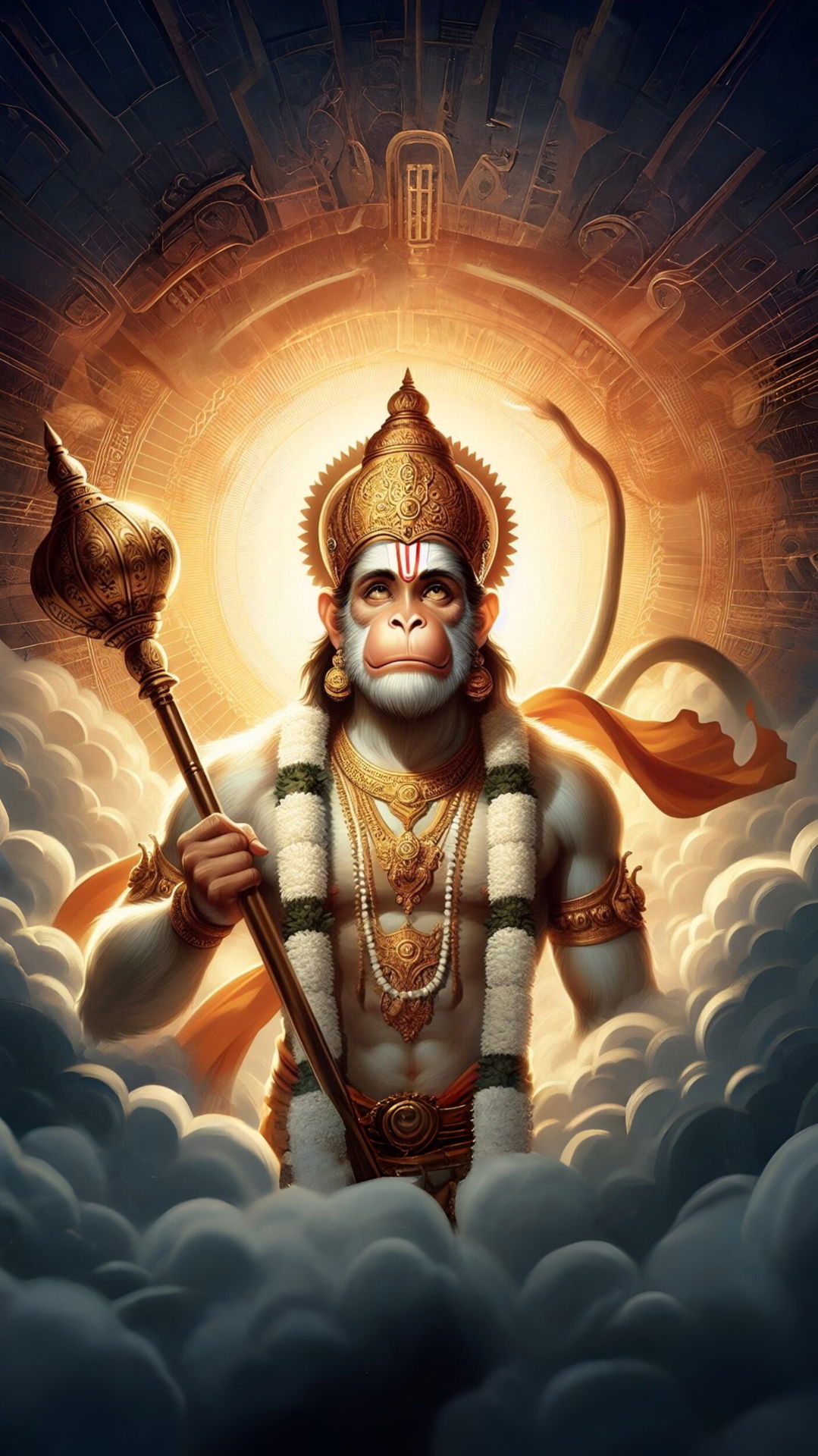 Hanuman with gada amidst clouds