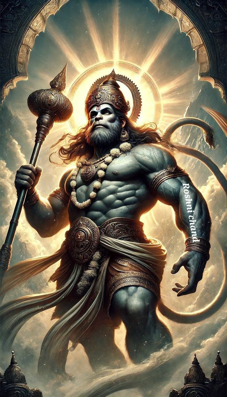 Powerful Hanuman with his mace.