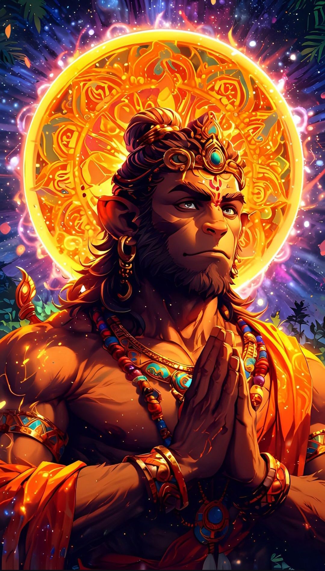 Hanuman with folded hands in prayer.