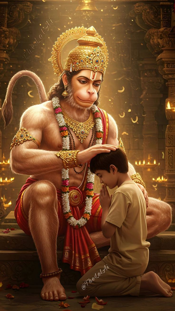 Hanuman blessing a young devotee.