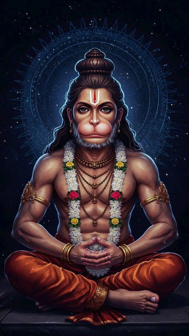 Hanuman in lotus position, divine portrait