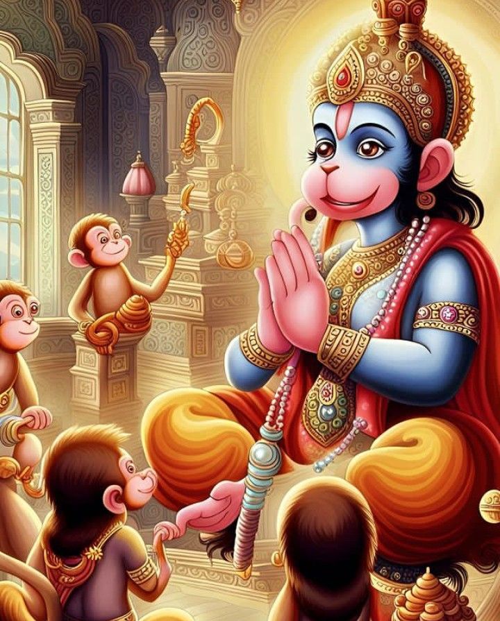 Hanuman blessing devotees in temple