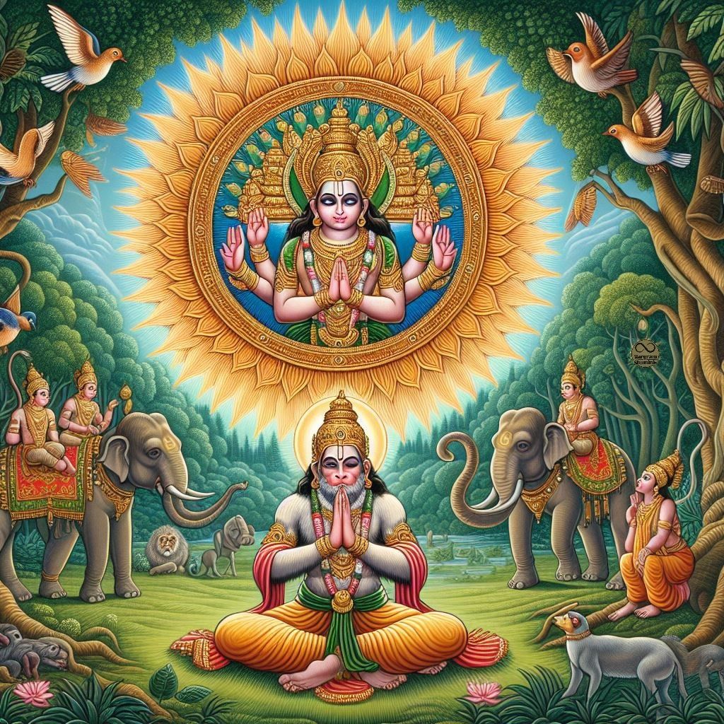 Hanuman prays to Lord Rama and Sita