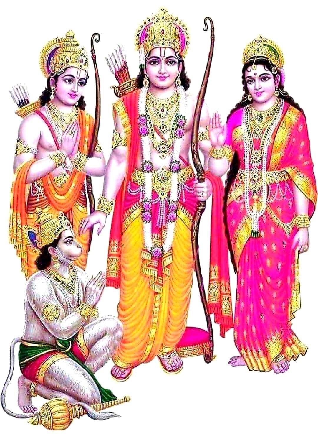 Hanuman prays before Lord Ram and Sita.