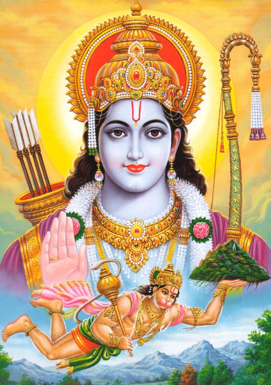 Hanuman offering Sanjeevani to Lord Rama