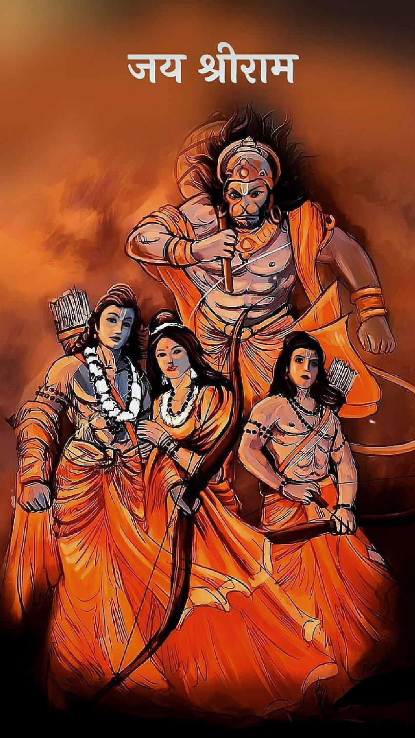 Hanuman with Ram, Sita, and Lakshman