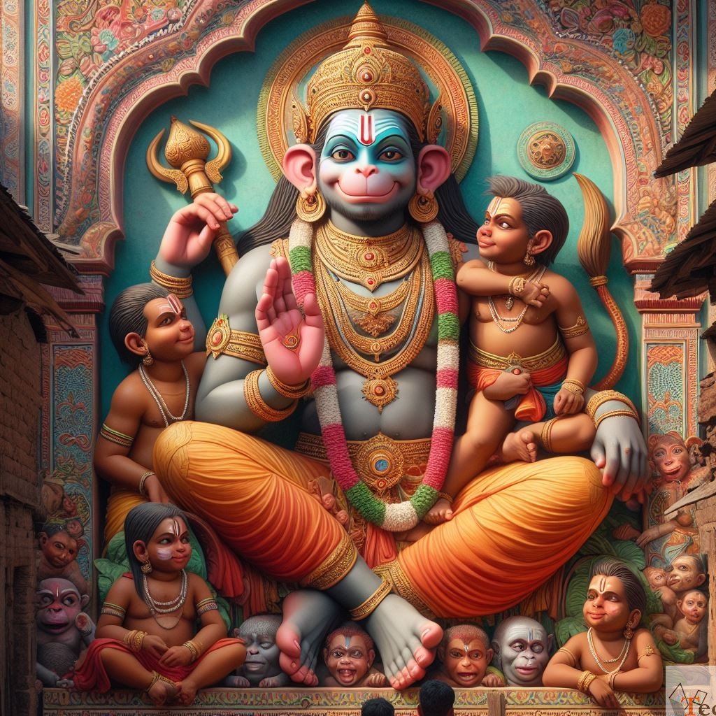 Hanuman with devotees, divine wallpaper