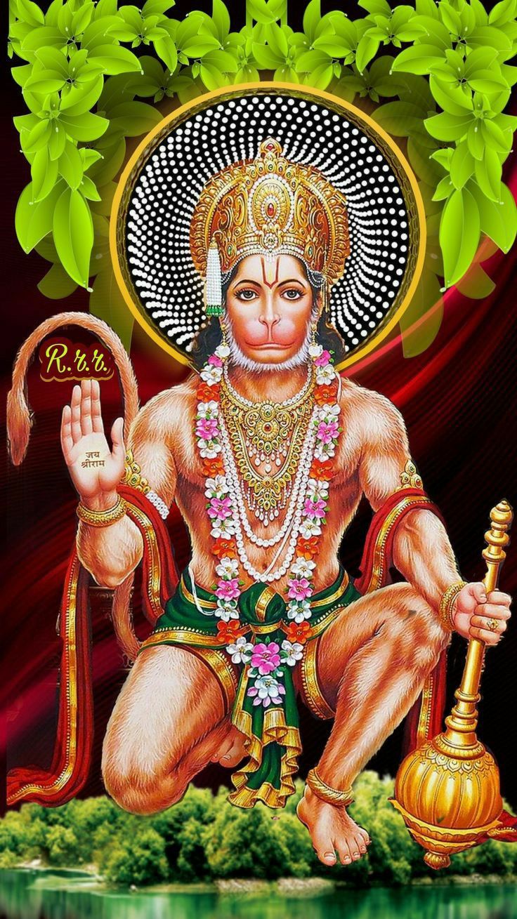 Powerful Hanuman with mace, devotional image