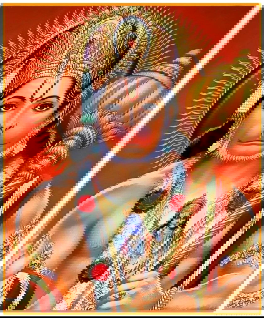 Hanuman with mace and floral garland