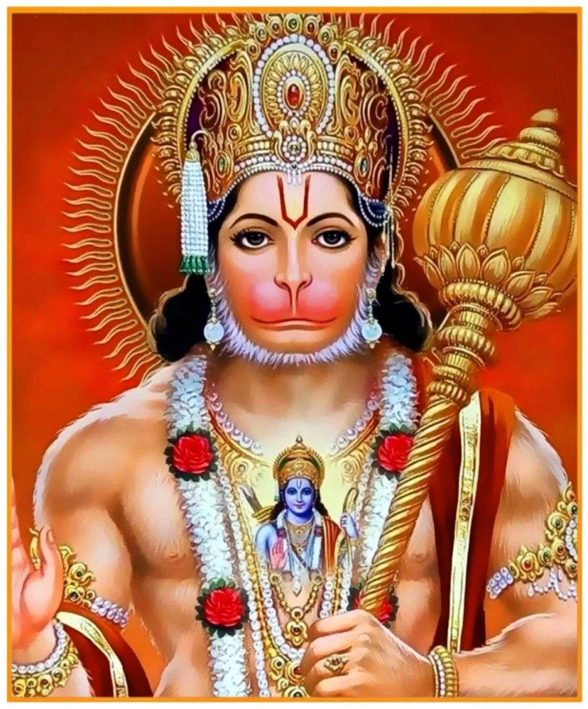 Hanuman with mace and floral garland